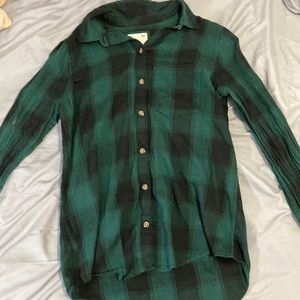 Green plaid button up shirt